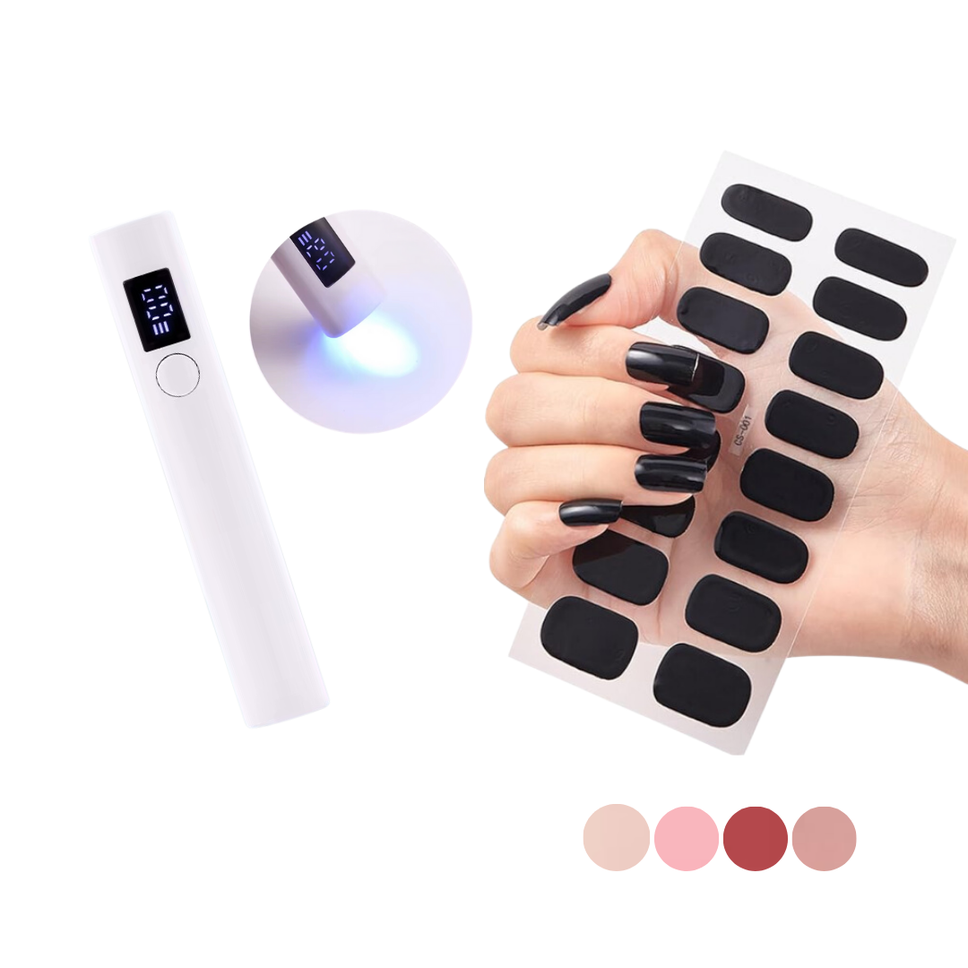 Kit de Uñas Stickers de diseños x12 + Lámpara UV para secado rápido - TZ