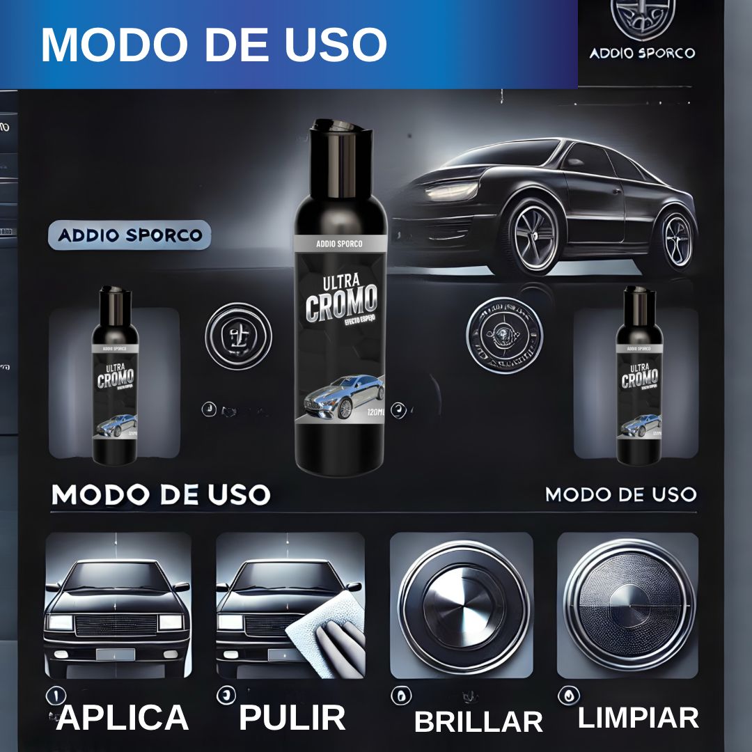 Ultra Cromado Líquido de Addio Sporco 120ML – Brillo Espejo para Metales